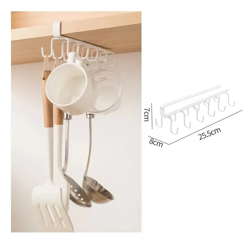 Support de rangement pour armoire, organisateur multifonctionnel pour garde-robe, 6 à 12 crochets, porte-gobelets de cuisine, sans perçage, organisateur de rangement 9