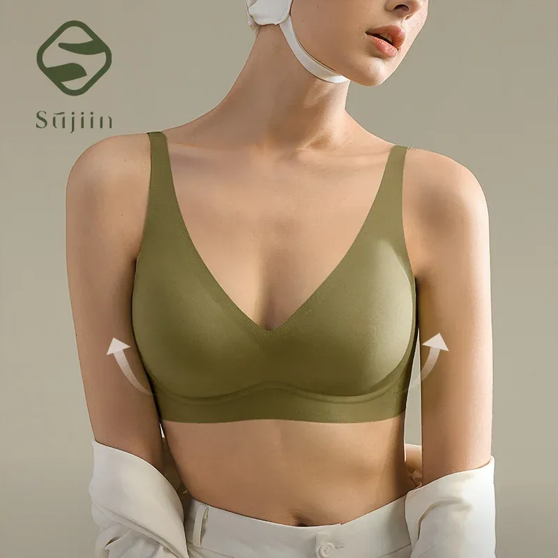 SUJIIN Soutien-gorge sans couture et sans armatures pour femme, push-up rembourré, doux et invisible, avec col en V, bralette lisse MX208 3