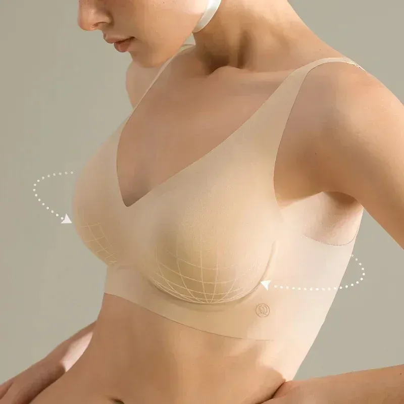 SUJIIN Soutien-gorge sans couture et sans armatures pour femme, push-up rembourré, doux et invisible, avec col en V, bralette lisse MX208 4