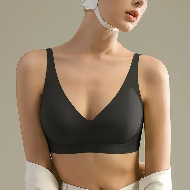 SUJIIN Soutien-gorge sans couture et sans armatures pour femme, push-up rembourré, doux et invisible, avec col en V, bralette lisse MX208 11