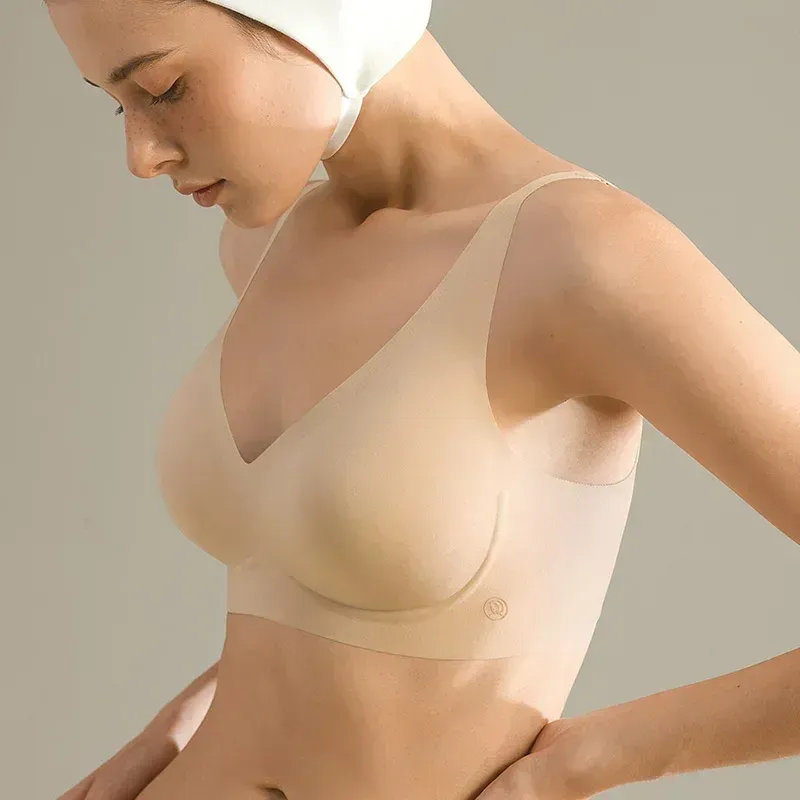 SUJIIN Soutien-gorge sans couture et sans armatures pour femme, push-up rembourré, doux et invisible, avec col en V, bralette lisse MX208 12