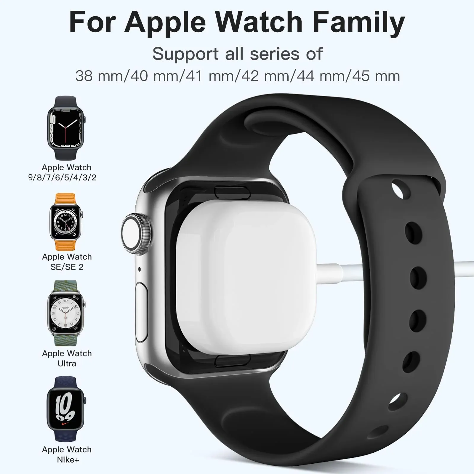 Câble de charge magnétique sans fil rapide USB pour Apple Watch, compatible iWatch 11, 10, 9, 8, 7, 6, 5, 4, 3, 2, SE/2 et Ultra, chargeur portable 2
