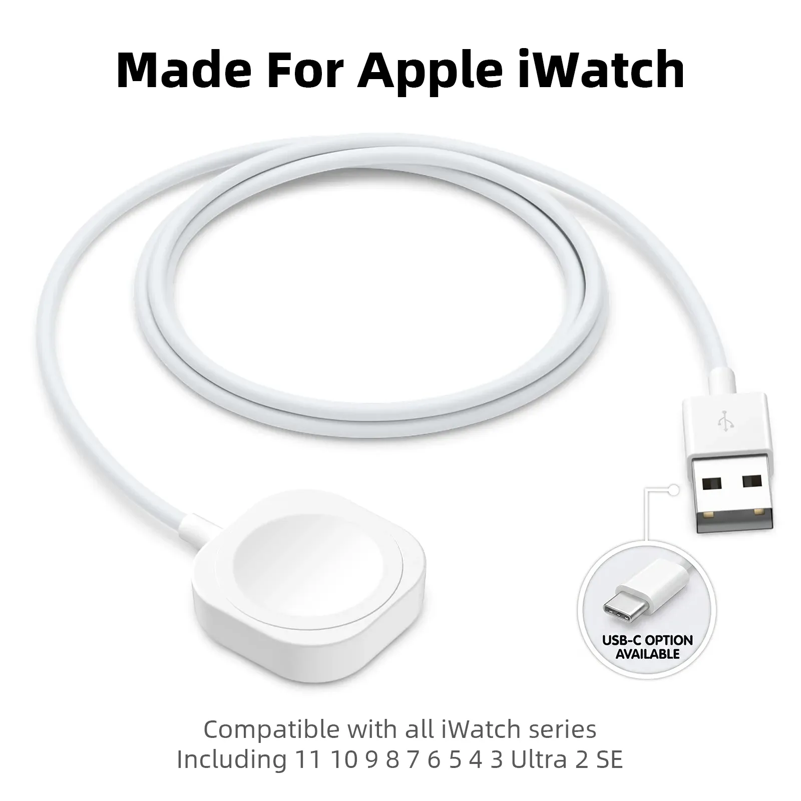 Câble de charge magnétique sans fil rapide USB pour Apple Watch, compatible iWatch 11, 10, 9, 8, 7, 6, 5, 4, 3, 2, SE/2 et Ultra, chargeur portable