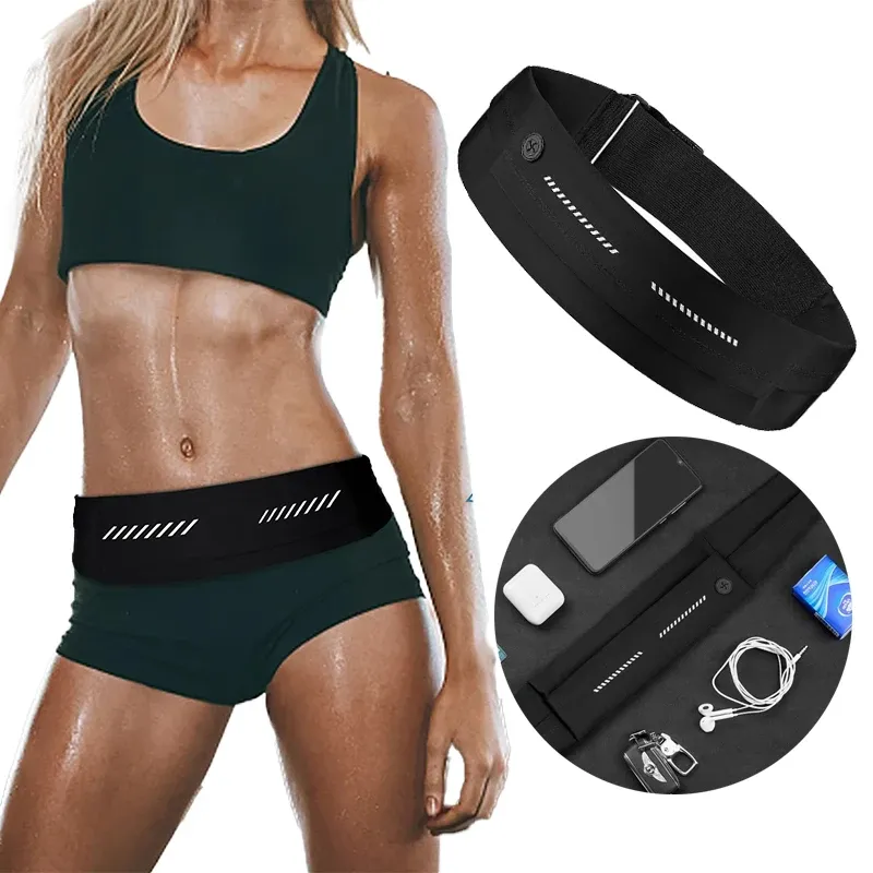 Ceinture de course pour sport en plein air avec pochette téléphone pour iPhone 15, 14, 13, 12, 11 Pro Max et AirPods Pro 3, ultra-fine, idéale pour la salle de sport