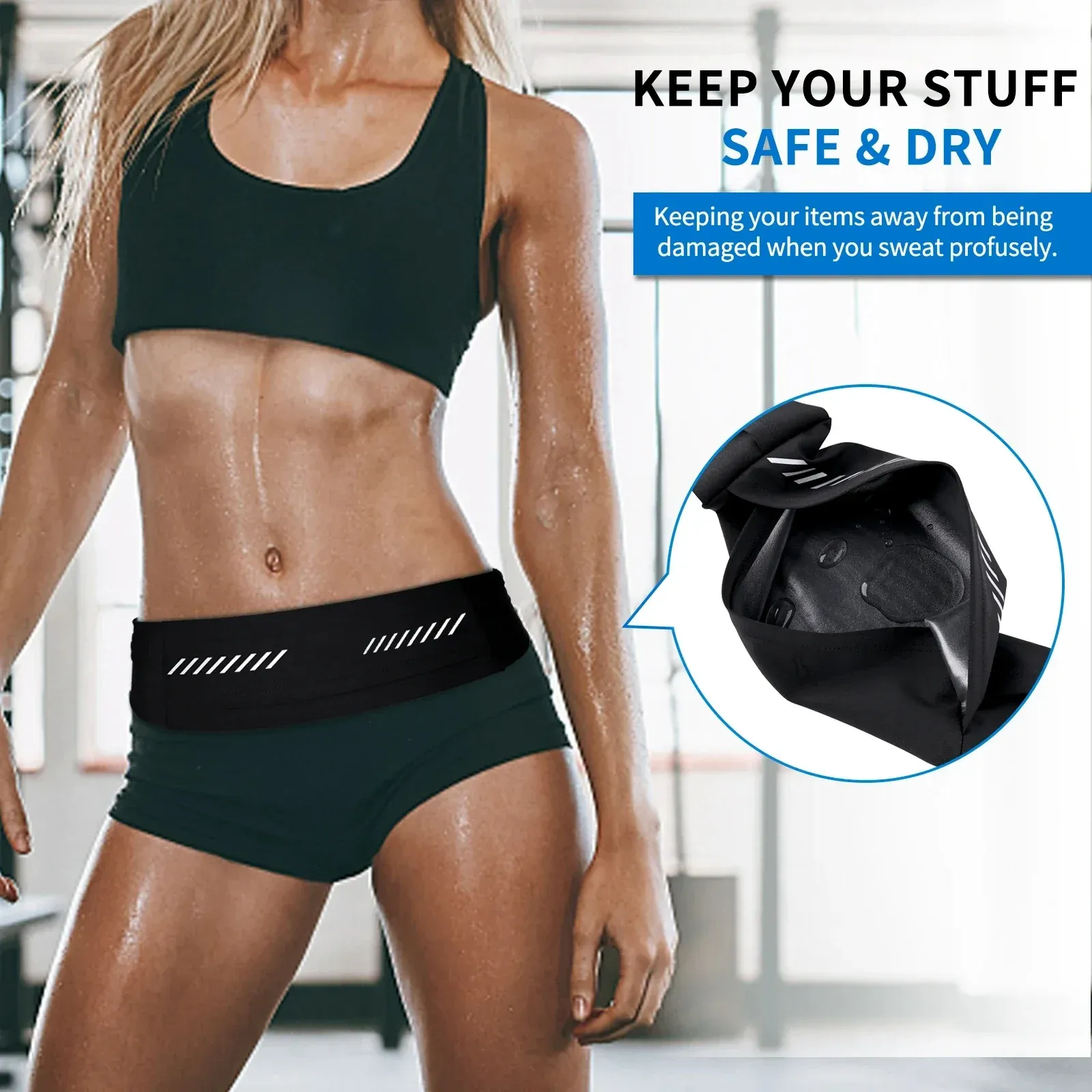 Ceinture de course pour sport en plein air avec pochette téléphone pour iPhone 15, 14, 13, 12, 11 Pro Max et AirPods Pro 3, ultra-fine, idéale pour la salle de sport 4