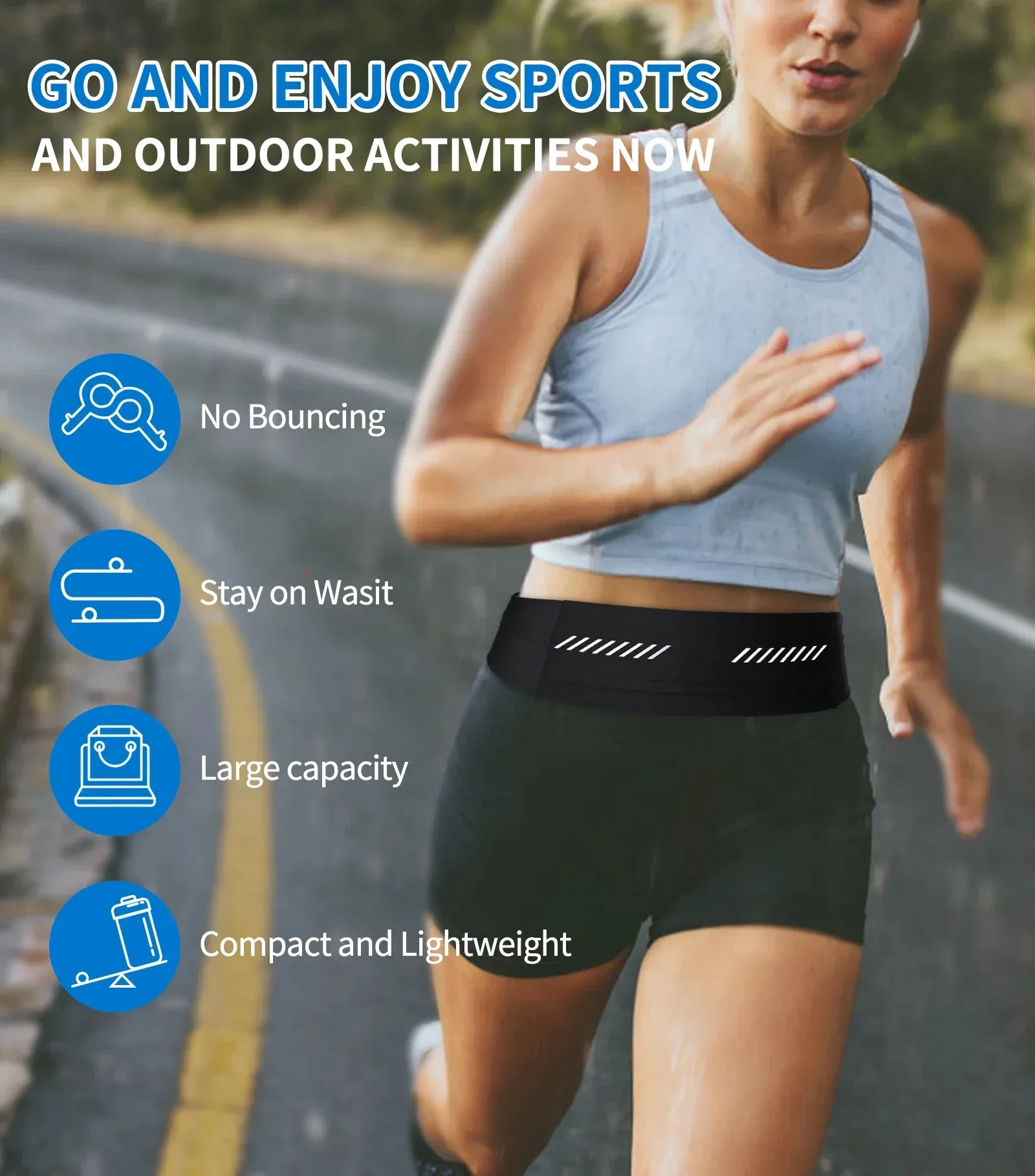 Ceinture de course pour sport en plein air avec pochette téléphone pour iPhone 15, 14, 13, 12, 11 Pro Max et AirPods Pro 3, ultra-fine, idéale pour la salle de sport 5
