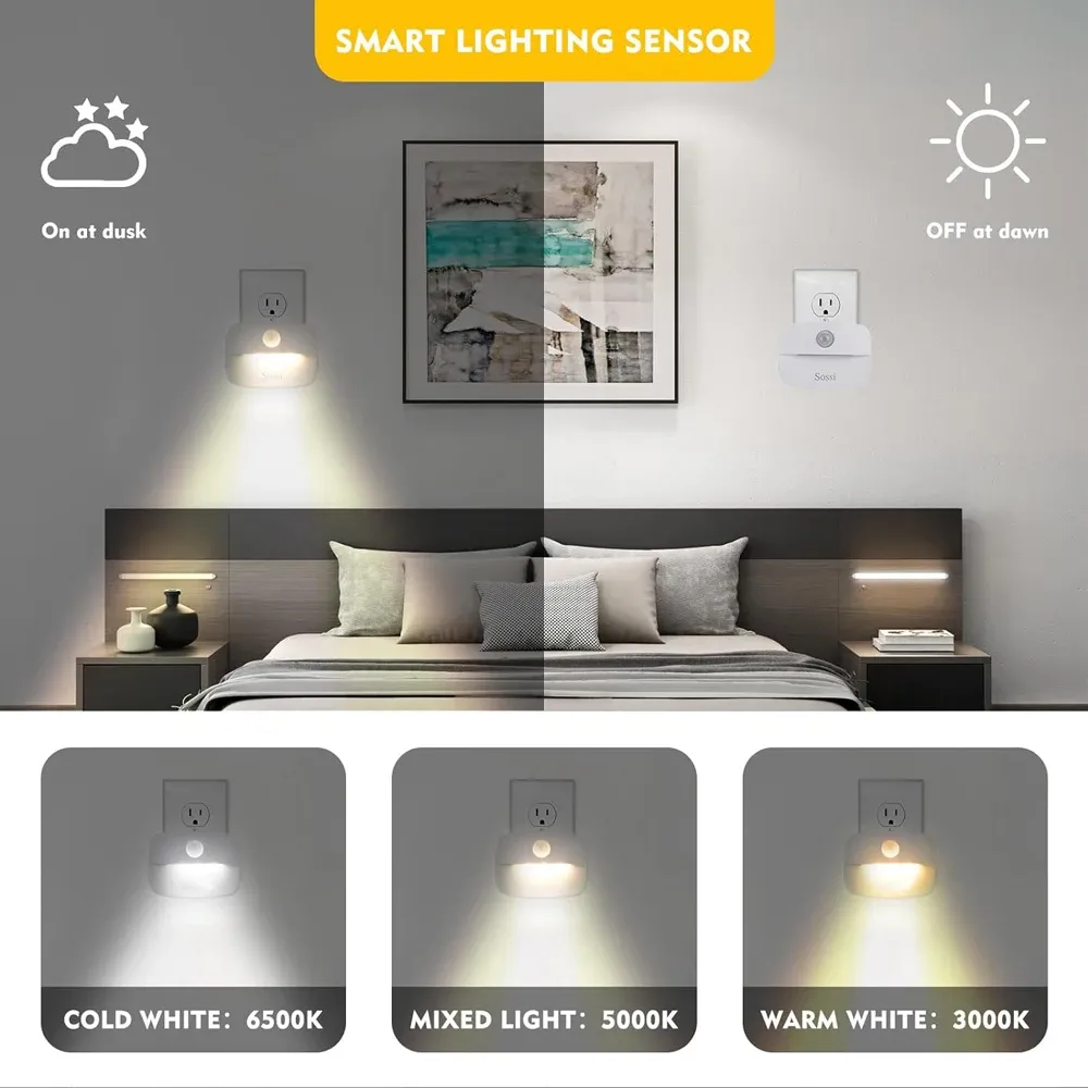 Veilleuse LED prise intelligente avec capteur de mouvement 220V, applique murale pour maison, couloir, escalier, cuisine, chambre et WC 3