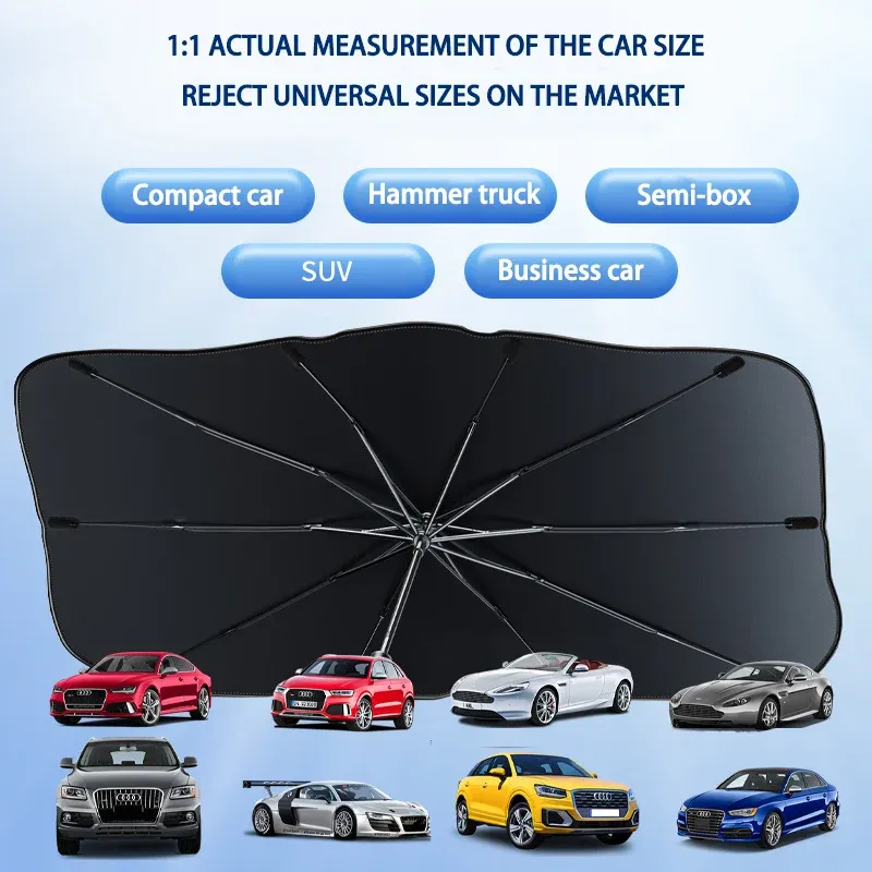 Pare-soleil de voiture pour pare-brise avant, protection solaire, isolation thermique, rangement portable 4