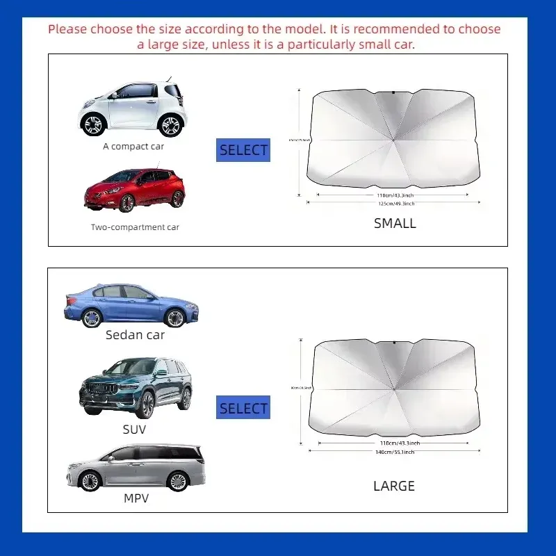 Pare-soleil de voiture pour pare-brise avant, protection solaire, isolation thermique, rangement portable 5