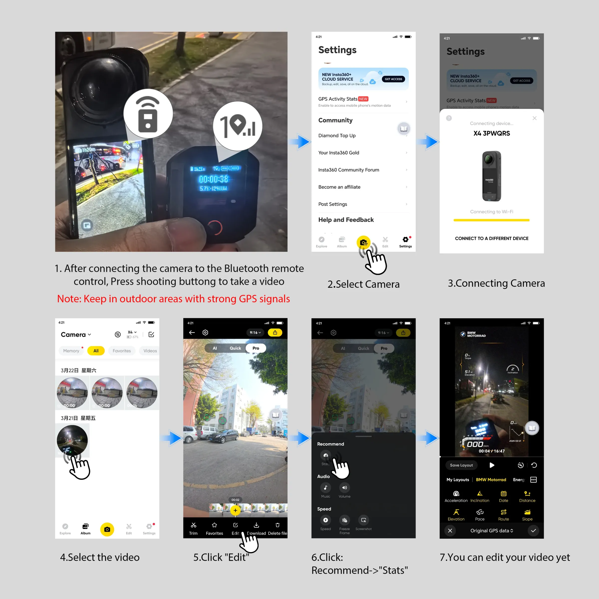 Télécommande Bluetooth à GPS intégré pour caméra Insta360 X5 ACE Pro 2, avec écran, bracelet, ceinture pour vélo et accessoires d'action 6