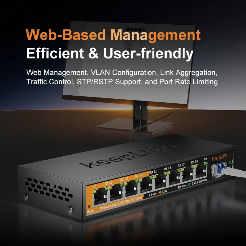 Commutateur géré KeepLiNK 2,5 Go avec 8 ports Ethernet 2,5 Go et 1 port 10 Go SFP+ 3