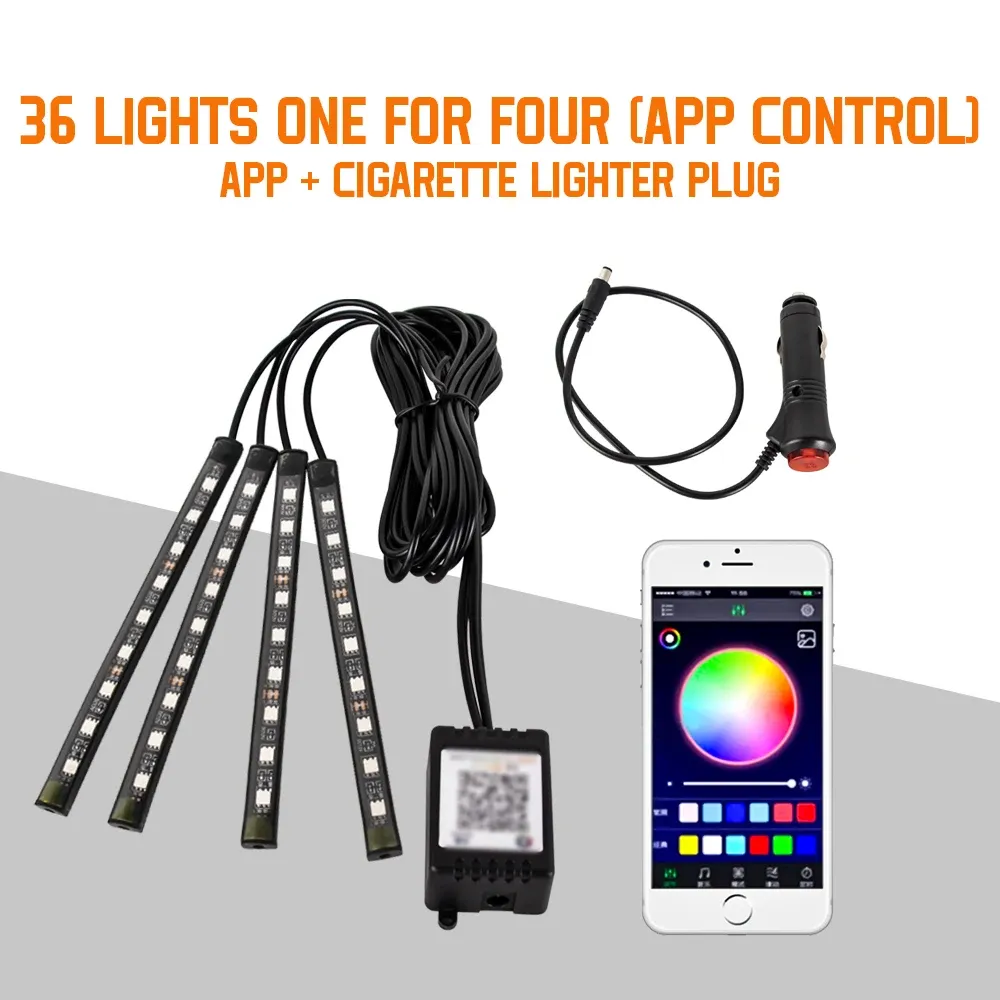 Lampe d'ambiance LED pour habitacle de voiture, 36, 48 ou 72 LED, éclairage de pied, télécommande sans fil, contrôle par application et synchronisation musicale, RVB automatique 9