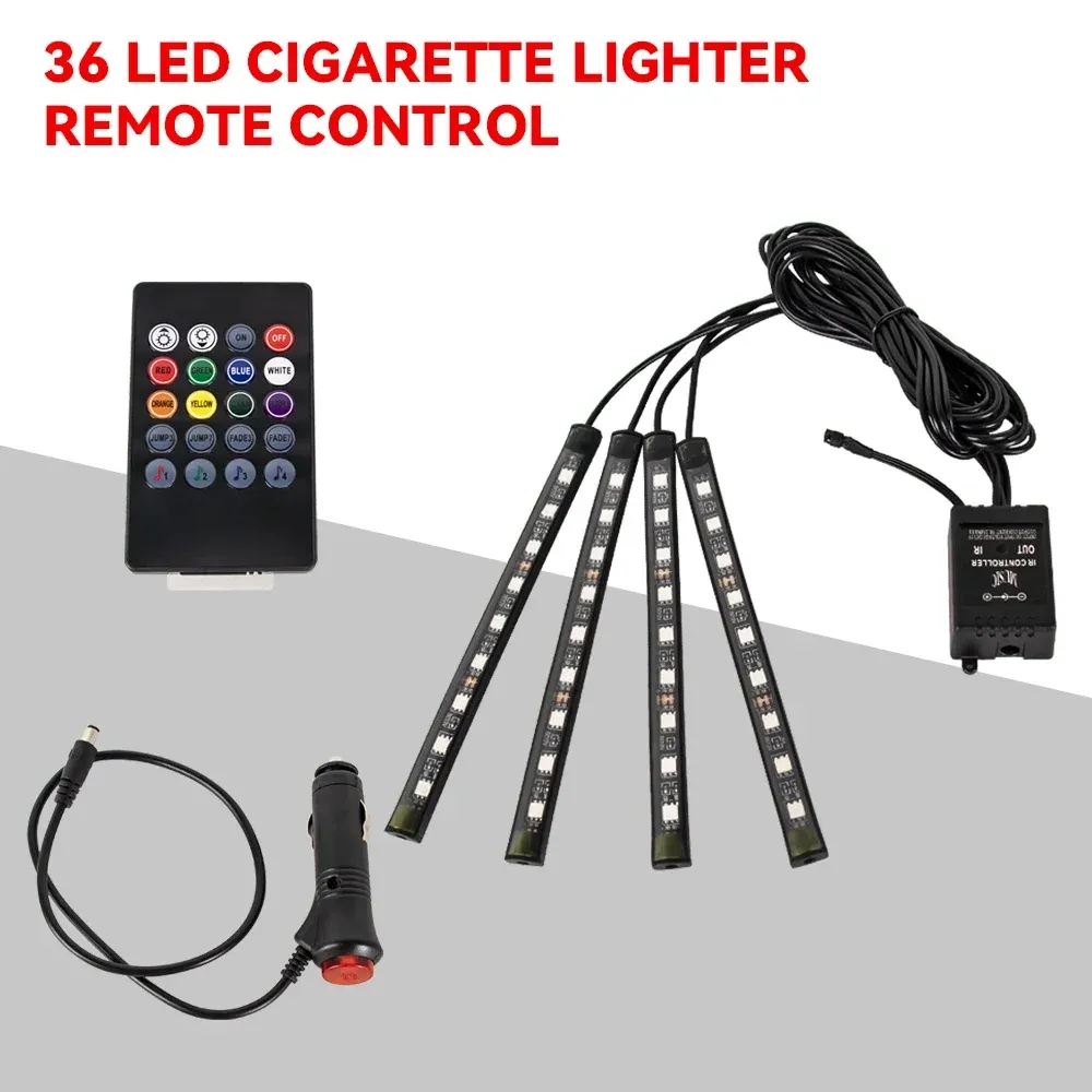 Lampe d'ambiance LED pour habitacle de voiture, 36, 48 ou 72 LED, éclairage de pied, télécommande sans fil, contrôle par application et synchronisation musicale, RVB automatique 7