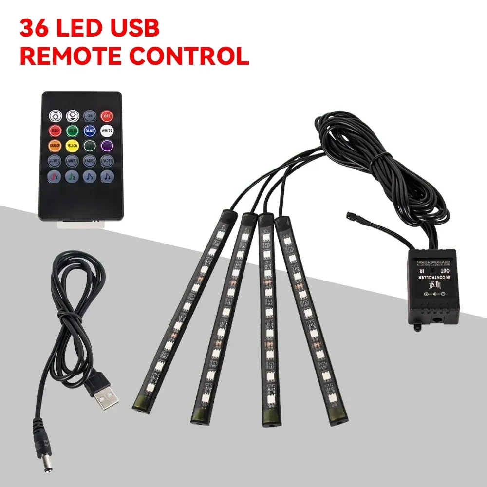 Lampe d'ambiance LED pour habitacle de voiture, 36, 48 ou 72 LED, éclairage de pied, télécommande sans fil, contrôle par application et synchronisation musicale, RVB automatique 8