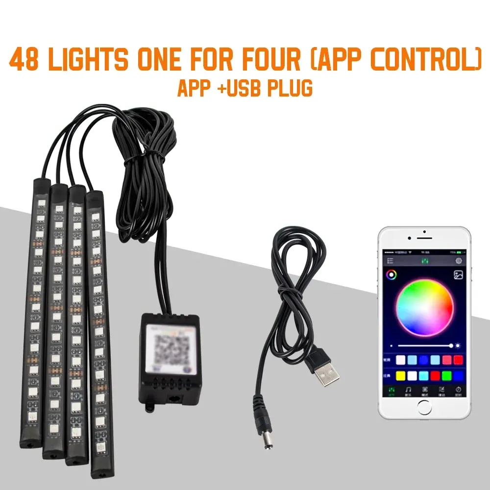 Lampe d'ambiance LED pour habitacle de voiture, 36, 48 ou 72 LED, éclairage de pied, télécommande sans fil, contrôle par application et synchronisation musicale, RVB automatique 13