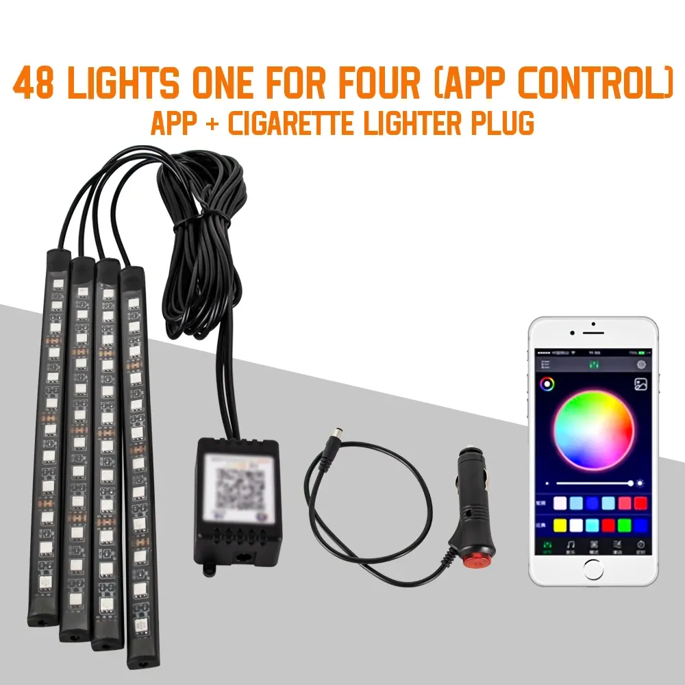 Lampe d'ambiance LED pour habitacle de voiture, 36, 48 ou 72 LED, éclairage de pied, télécommande sans fil, contrôle par application et synchronisation musicale, RVB automatique 14