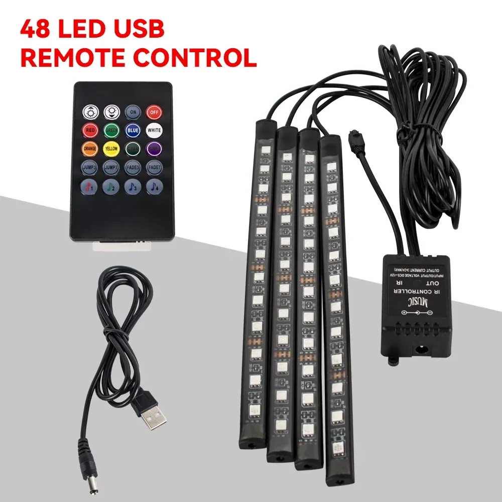 Lampe d'ambiance LED pour habitacle de voiture, 36, 48 ou 72 LED, éclairage de pied, télécommande sans fil, contrôle par application et synchronisation musicale, RVB automatique 11