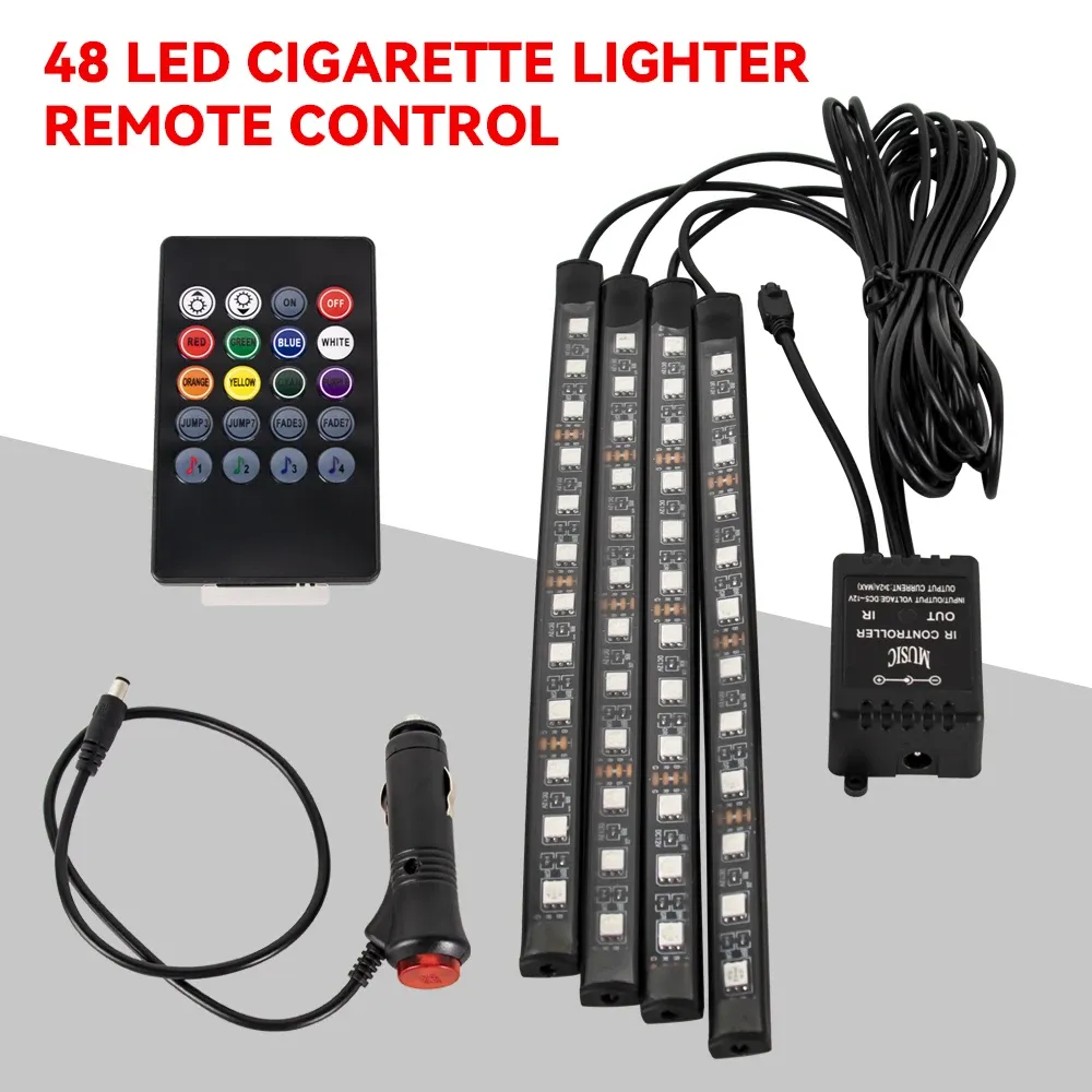Lampe d'ambiance LED pour habitacle de voiture, 36, 48 ou 72 LED, éclairage de pied, télécommande sans fil, contrôle par application et synchronisation musicale, RVB automatique 12