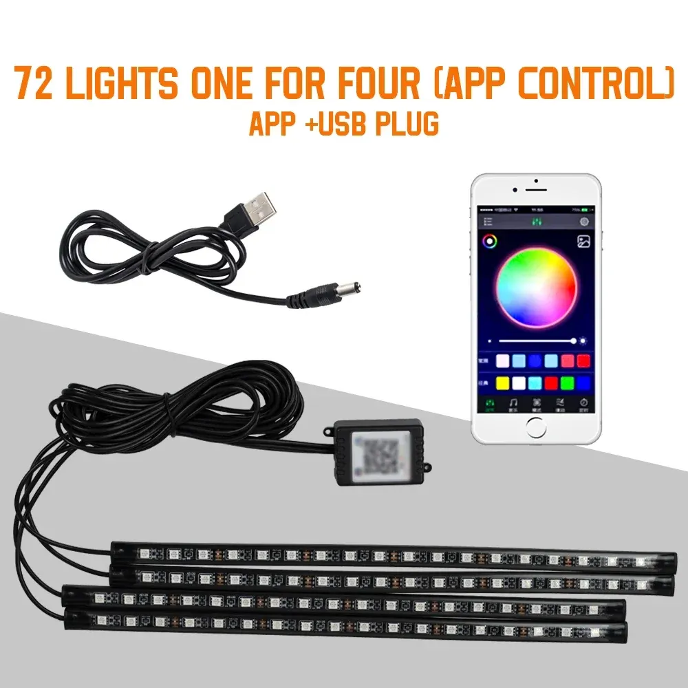 Lampe d'ambiance LED pour habitacle de voiture, 36, 48 ou 72 LED, éclairage de pied, télécommande sans fil, contrôle par application et synchronisation musicale, RVB automatique 17