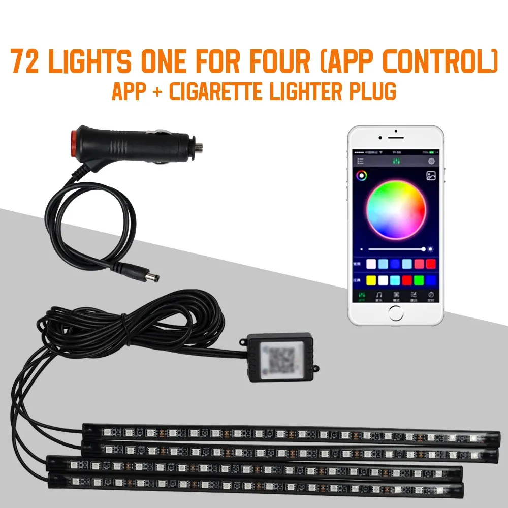 Lampe d'ambiance LED pour habitacle de voiture, 36, 48 ou 72 LED, éclairage de pied, télécommande sans fil, contrôle par application et synchronisation musicale, RVB automatique 18