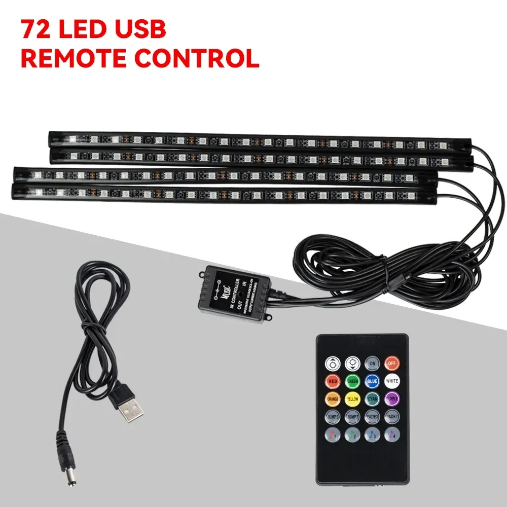 Lampe d'ambiance LED pour habitacle de voiture, 36, 48 ou 72 LED, éclairage de pied, télécommande sans fil, contrôle par application et synchronisation musicale, RVB automatique 15