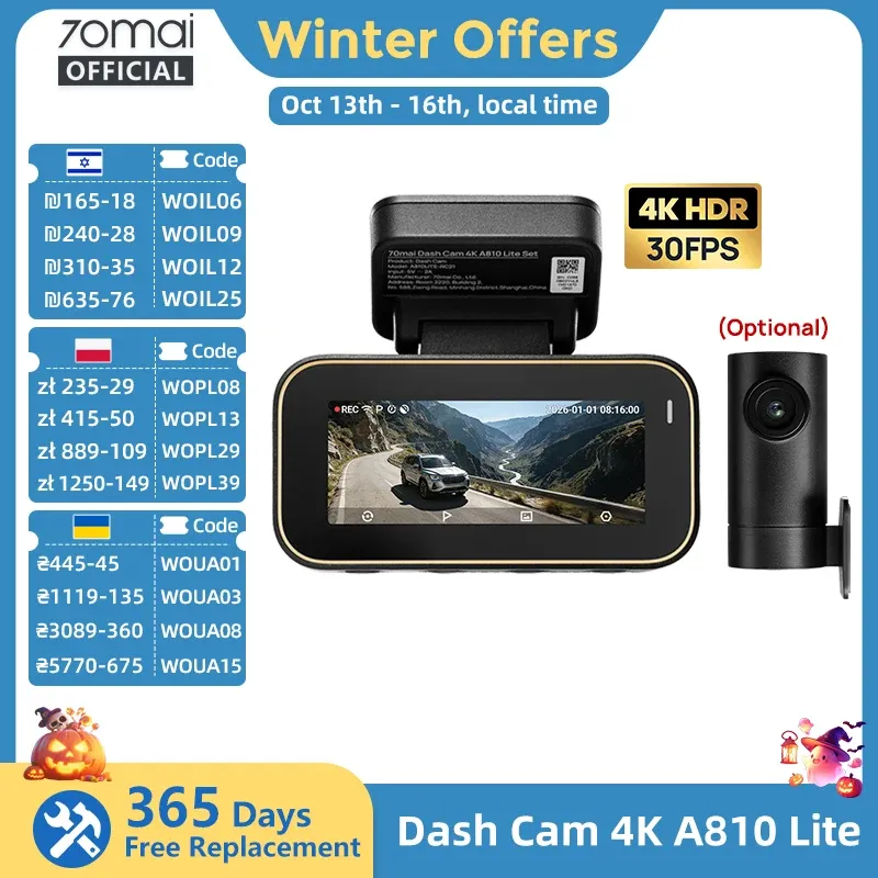 Caméra embarquée 70mai A810 Lite 4K HDR et 1080P avec supercapaciteur, 4G LTE, télécommande Wi-Fi 6, GPS et commande vocale - Image 1
