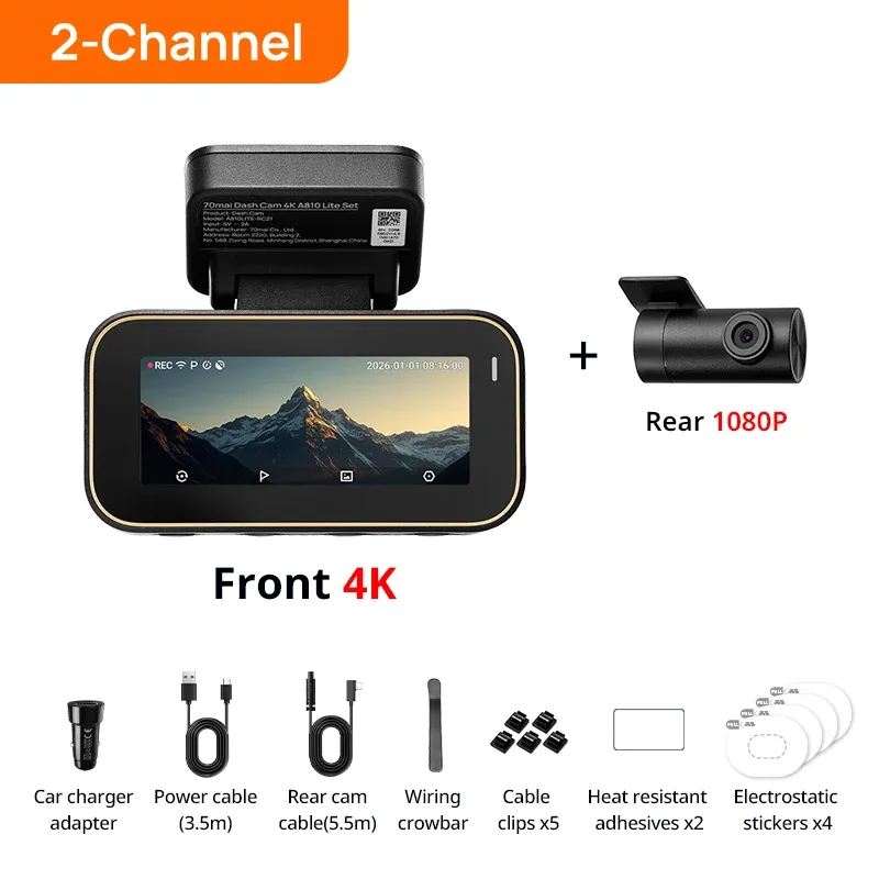 Caméra embarquée 70mai A810 Lite 4K HDR et 1080P avec supercapaciteur, 4G LTE, télécommande Wi-Fi 6, GPS et commande vocale 7