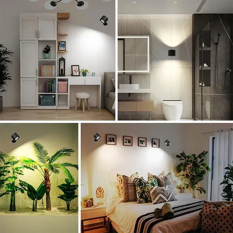 Applique murale LED double tête, commande tactile, télécommande rotative à 360 degrés, recharge USB, veilleuse portable sans fil pour chambre à coucher, lampe de lecture 2