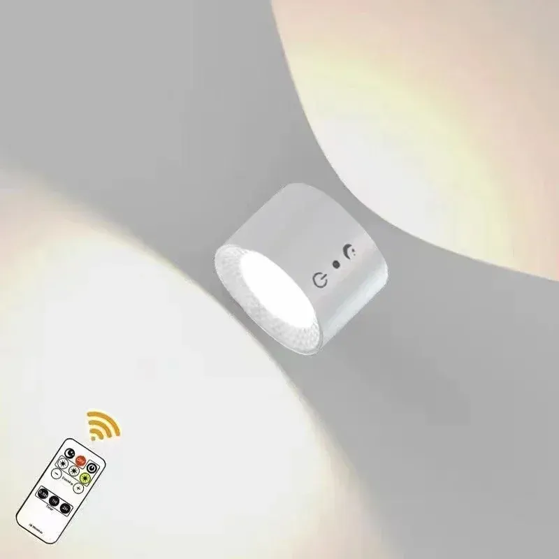 Applique murale LED double tête, commande tactile, télécommande rotative à 360 degrés, recharge USB, veilleuse portable sans fil pour chambre à coucher, lampe de lecture 7