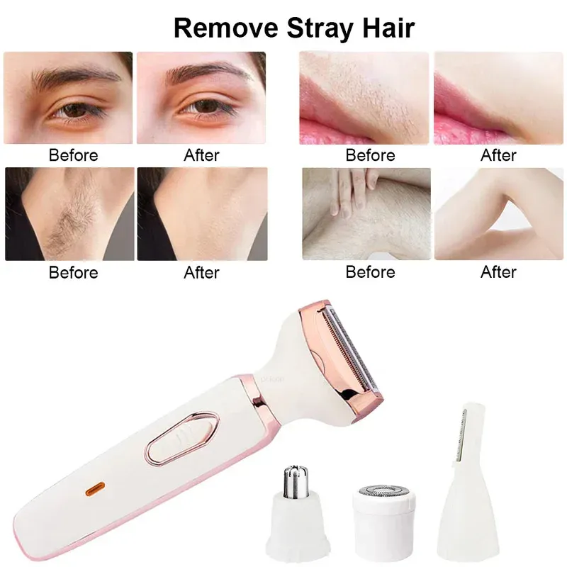 Rasoir électrique 4 en 1 pour femme, épilateur indolore rechargeable pour le corps, le visage, les jambes et la zone bikini 5