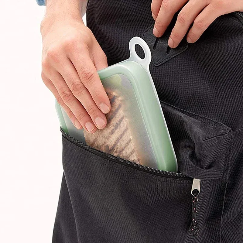 Boîte à lunch portable en silicone avec poignée, boîte à sandwich, boîte à toast, boîte à collation pour étudiants, employés de bureau, pique-nique 5