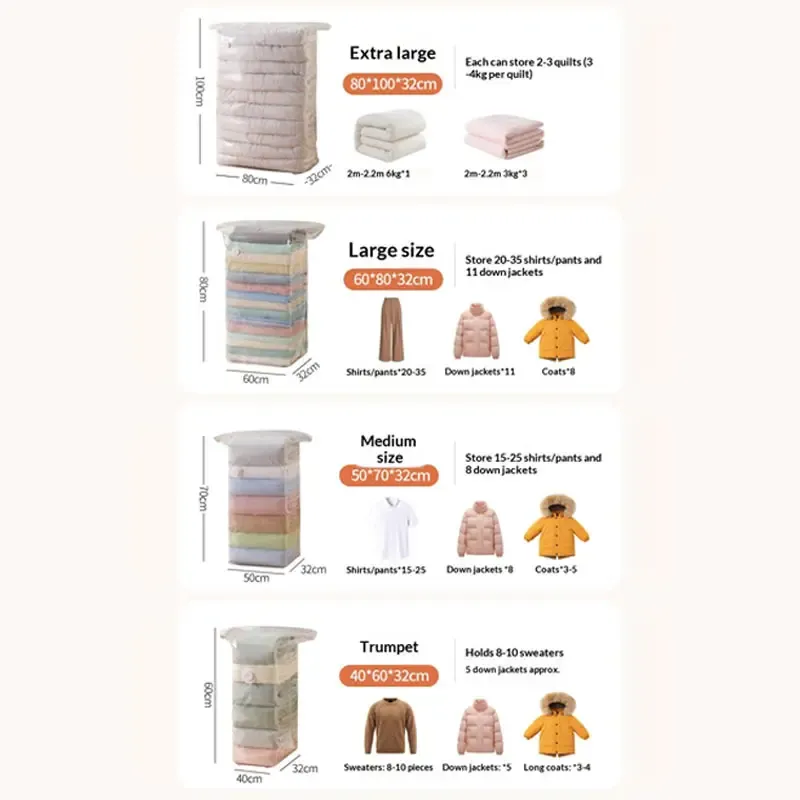Sacs de rangement sous vide sans pompe pour vêtements, couvertures et édredons, grande capacité 6