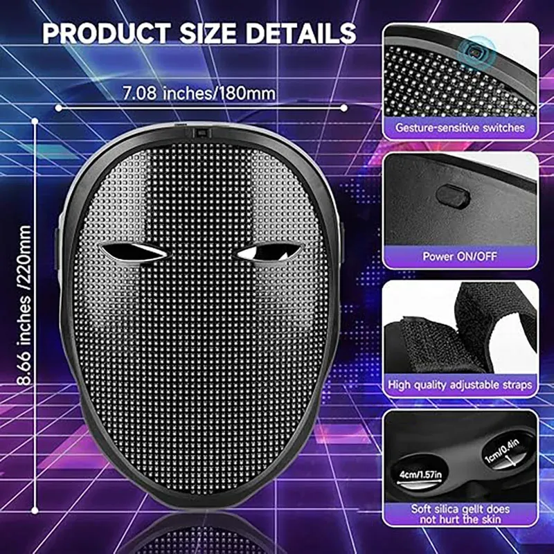 Masque LED Bluetooth programmable à commande par application 5
