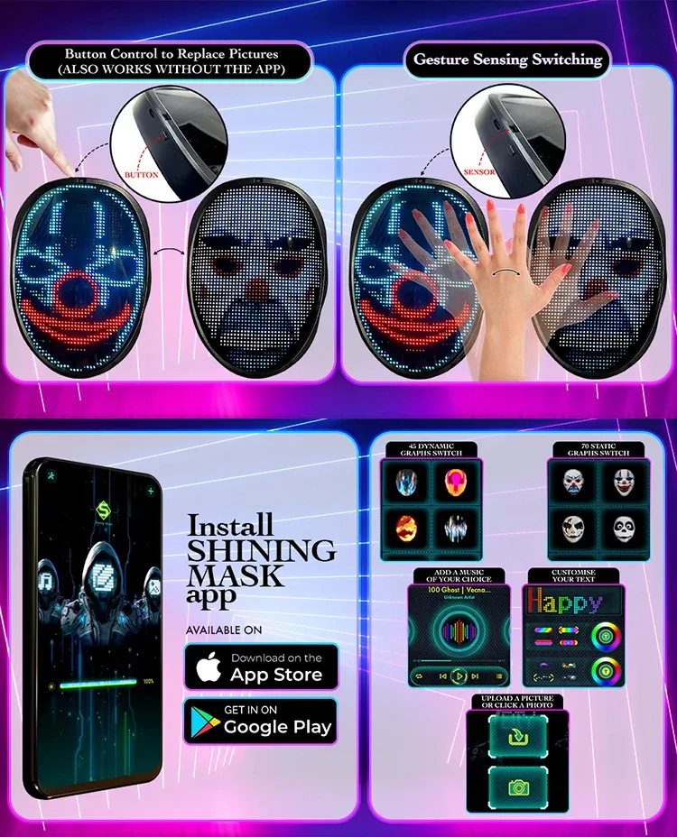 Masque LED en situation, éclairage lumineux