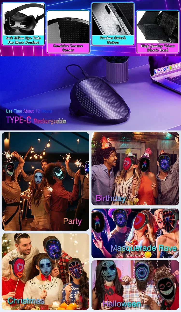 Détail du masque LED lumineux