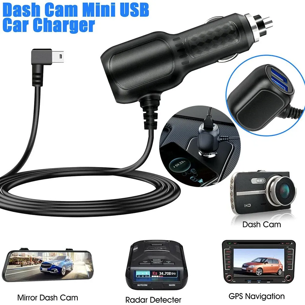 Câble de charge 3 en 1 pour caméra de tableau de bord, chargeur allume-cigare 12-24 V, câble d'alimentation mini USB et micro USB pour caméra DVR GPS 2