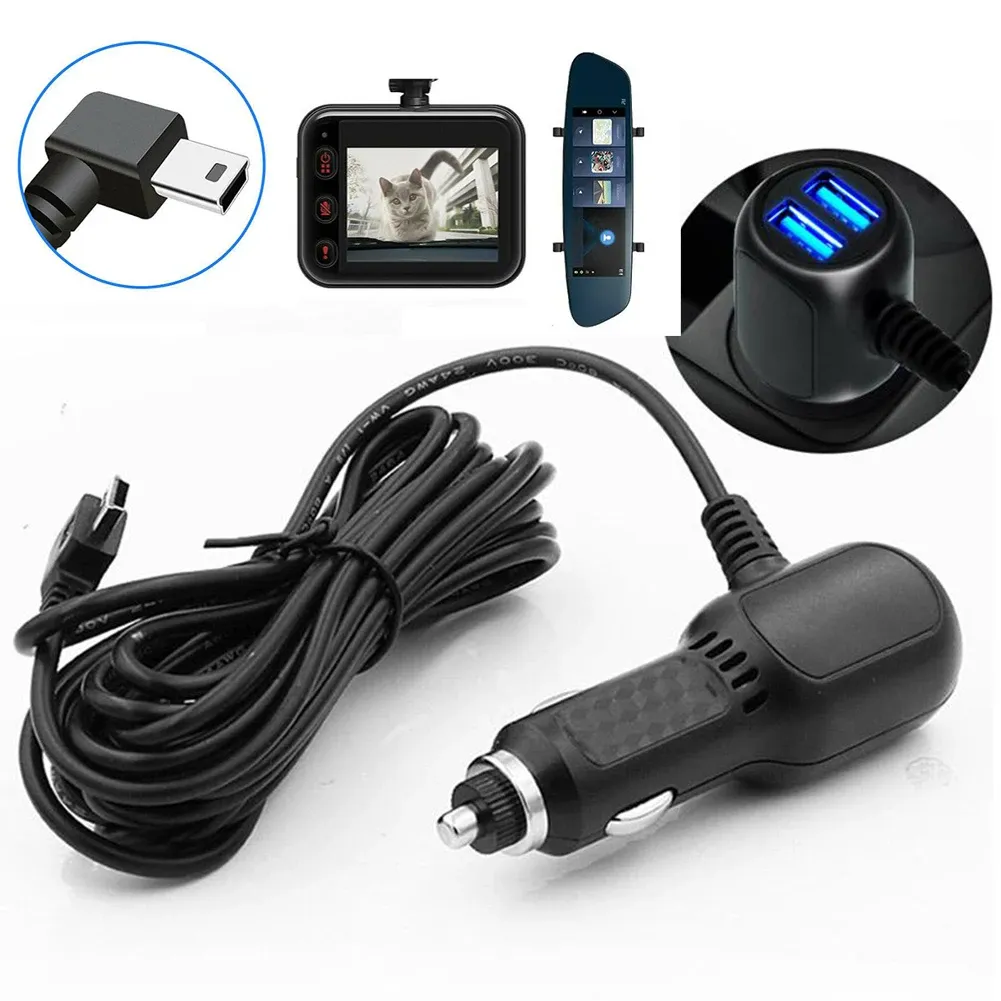 Câble de charge 3 en 1 pour caméra de tableau de bord, chargeur allume-cigare 12-24 V, câble d'alimentation mini USB et micro USB pour caméra DVR GPS