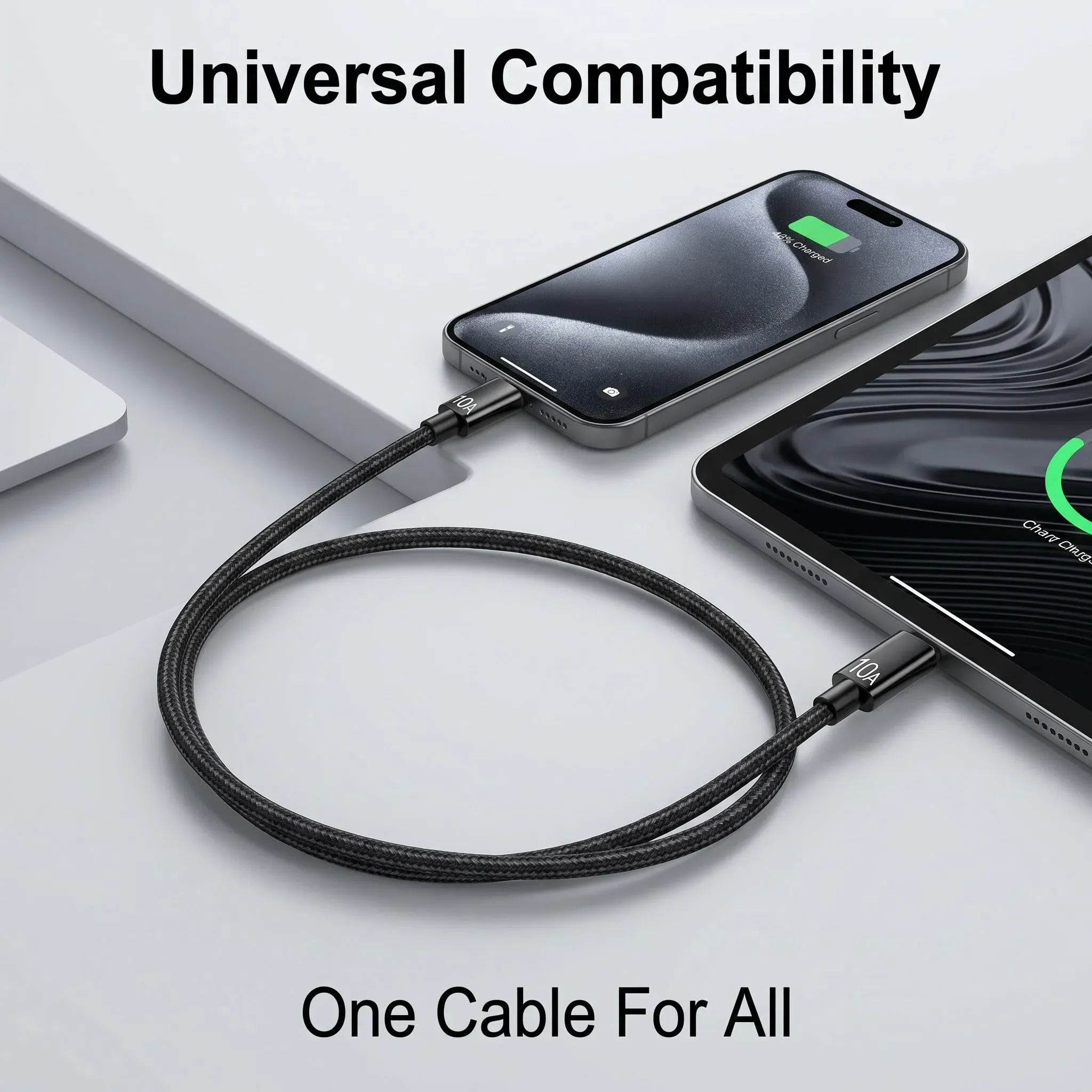 Câble de charge ultra-rapide PD 10 A 120 W USB Type-C en nylon tressé pour smartphone et ordinateur portable 4