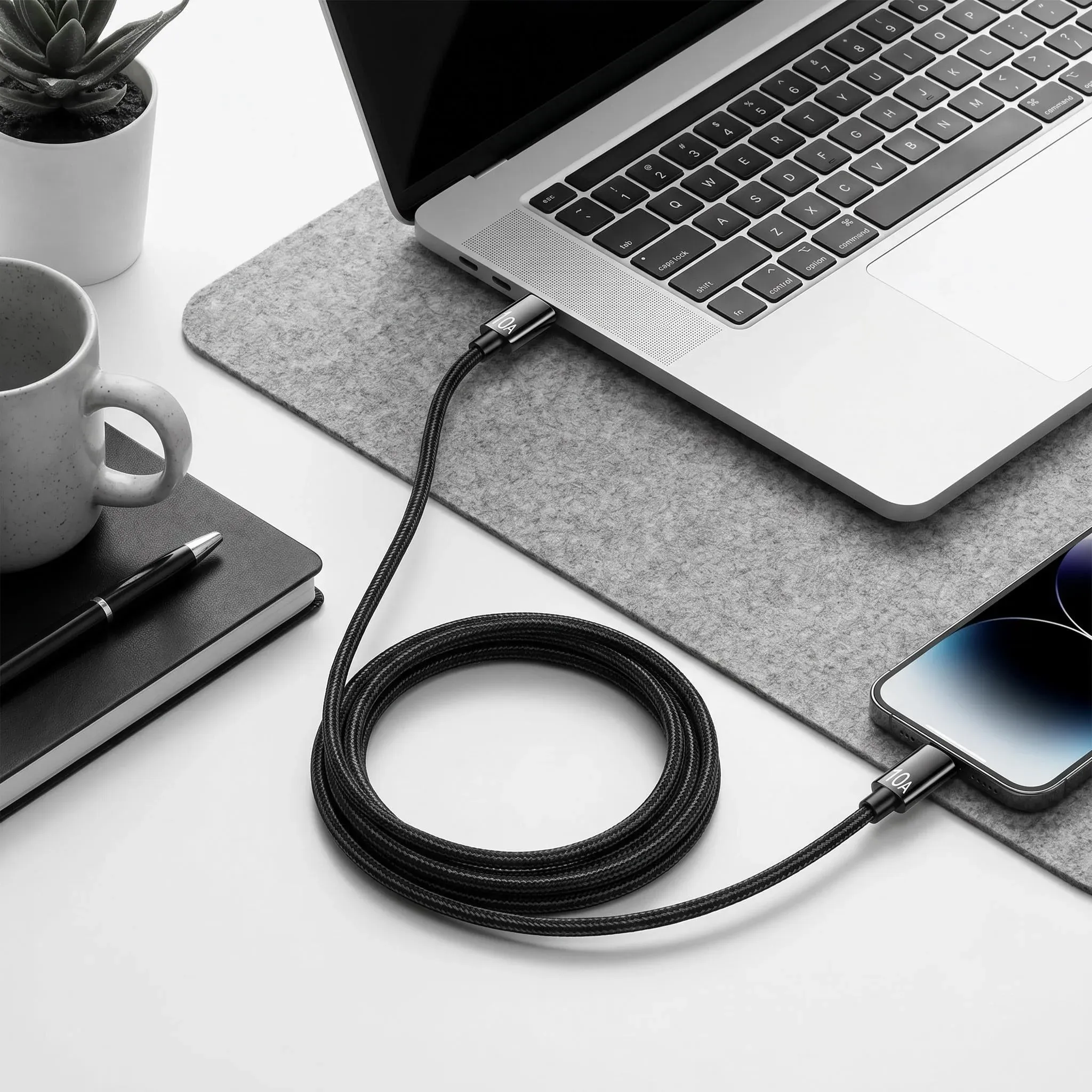 Câble de charge ultra-rapide PD 10 A 120 W USB Type-C en nylon tressé pour smartphone et ordinateur portable 5