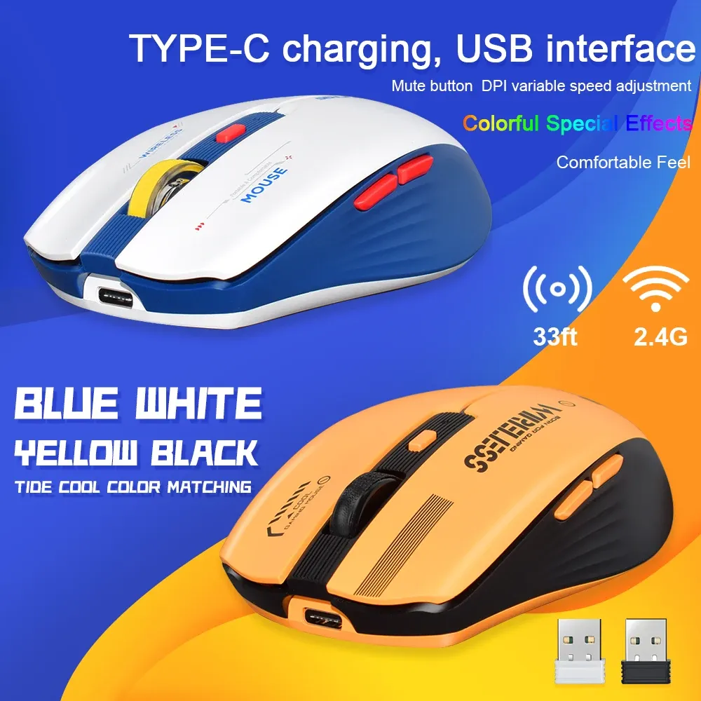 Souris de jeu ergonomique LT-T19 sans fil rechargeable USB 2,4 GHz avec éclairage RGB, compatible ordinateur de bureau et portable