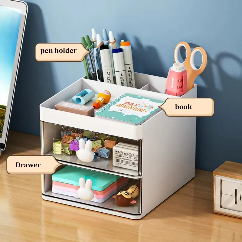 Petite boîte de rangement de bureau pour cartes de visite, stylos, crayons, maquillage et papeterie 2
