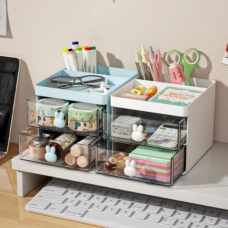 Petite boîte de rangement de bureau pour cartes de visite, stylos, crayons, maquillage et papeterie - Image 1