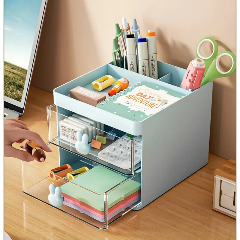 Petite boîte de rangement de bureau pour cartes de visite, stylos, crayons, maquillage et papeterie 3