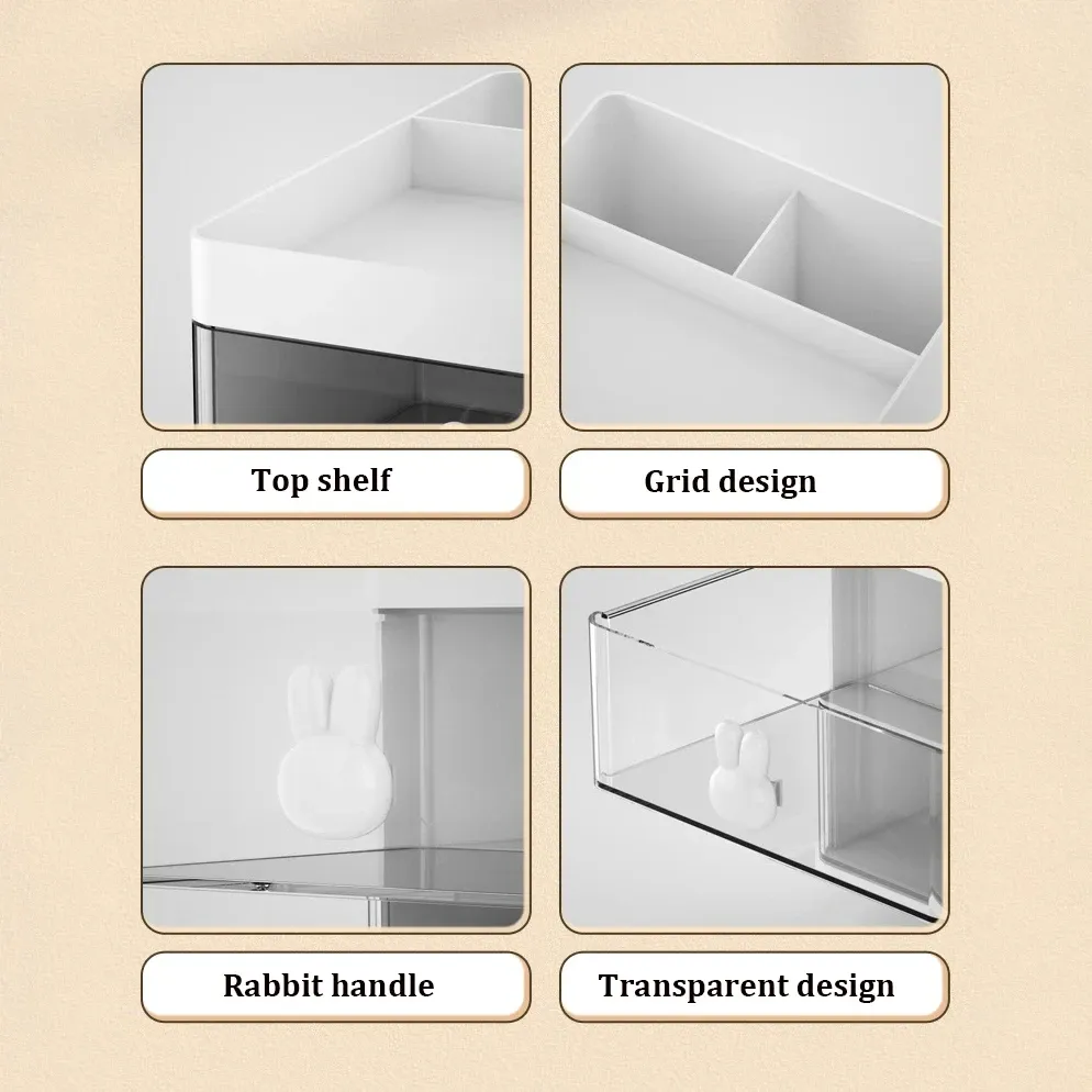 Détail du rangement de bureau et de maquillage