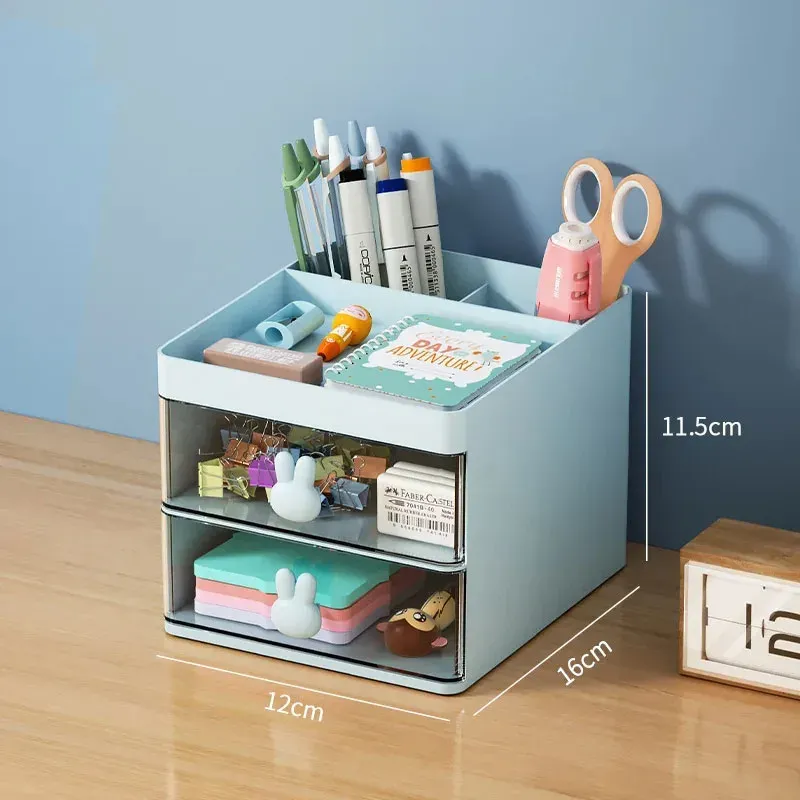 Petite boîte de rangement de bureau pour cartes de visite, stylos, crayons, maquillage et papeterie 9