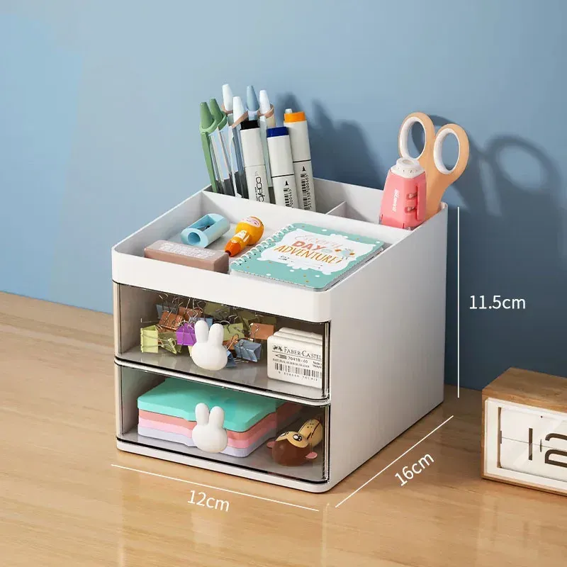 Petite boîte de rangement de bureau pour cartes de visite, stylos, crayons, maquillage et papeterie 7