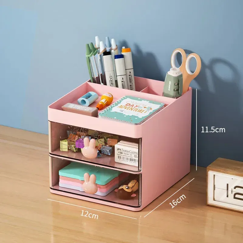 Petite boîte de rangement de bureau pour cartes de visite, stylos, crayons, maquillage et papeterie 8