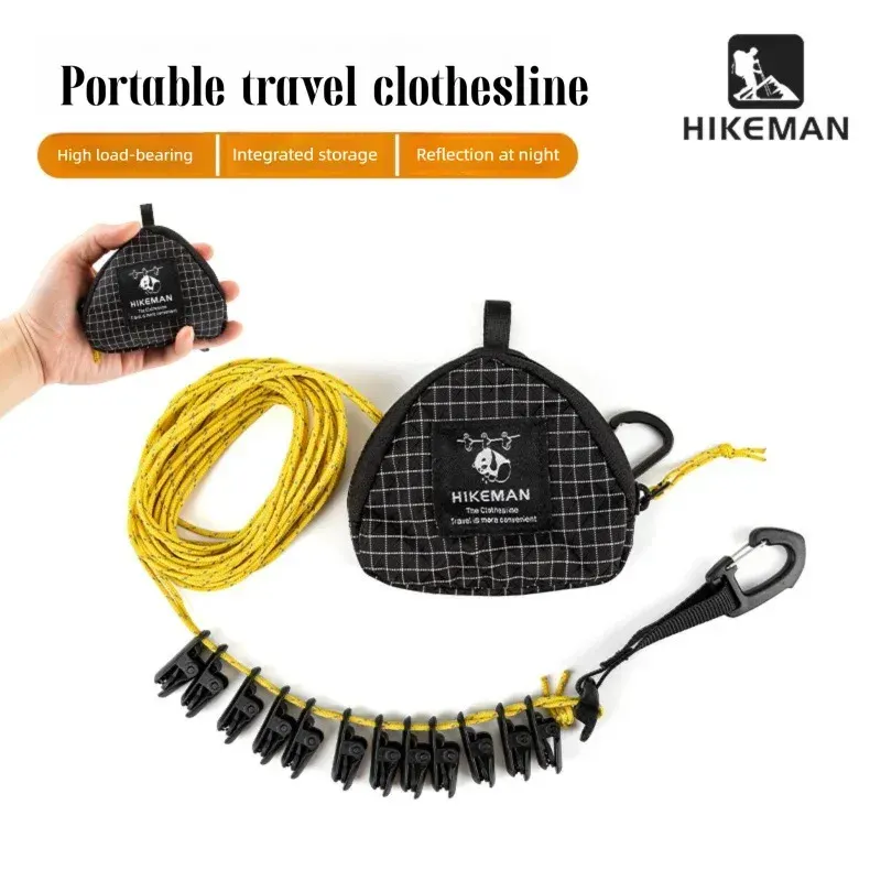 Corde à linge portable d'extérieur avec pinces, idéale pour le camping et les voyages, sans perçage, anti-vent