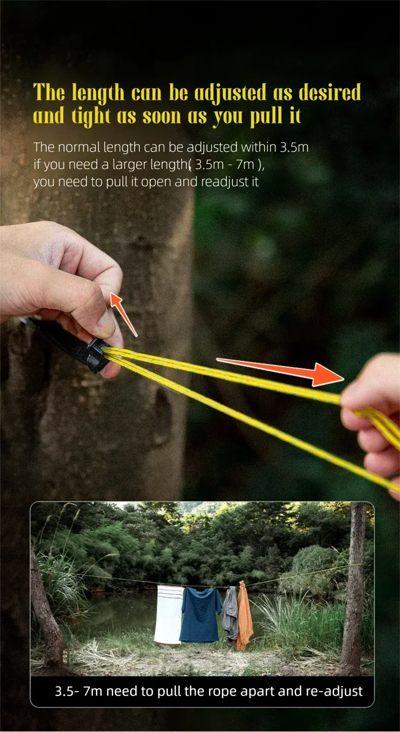 Corde à linge tendue entre deux arbres