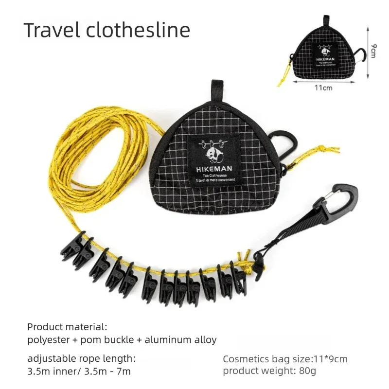 Corde à linge portable d'extérieur avec pinces, idéale pour le camping et les voyages, sans perçage, anti-vent 8